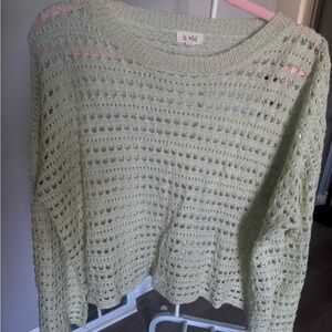 La Miel Lightweight Open-Knit Crewneck Sweater in Sage Green